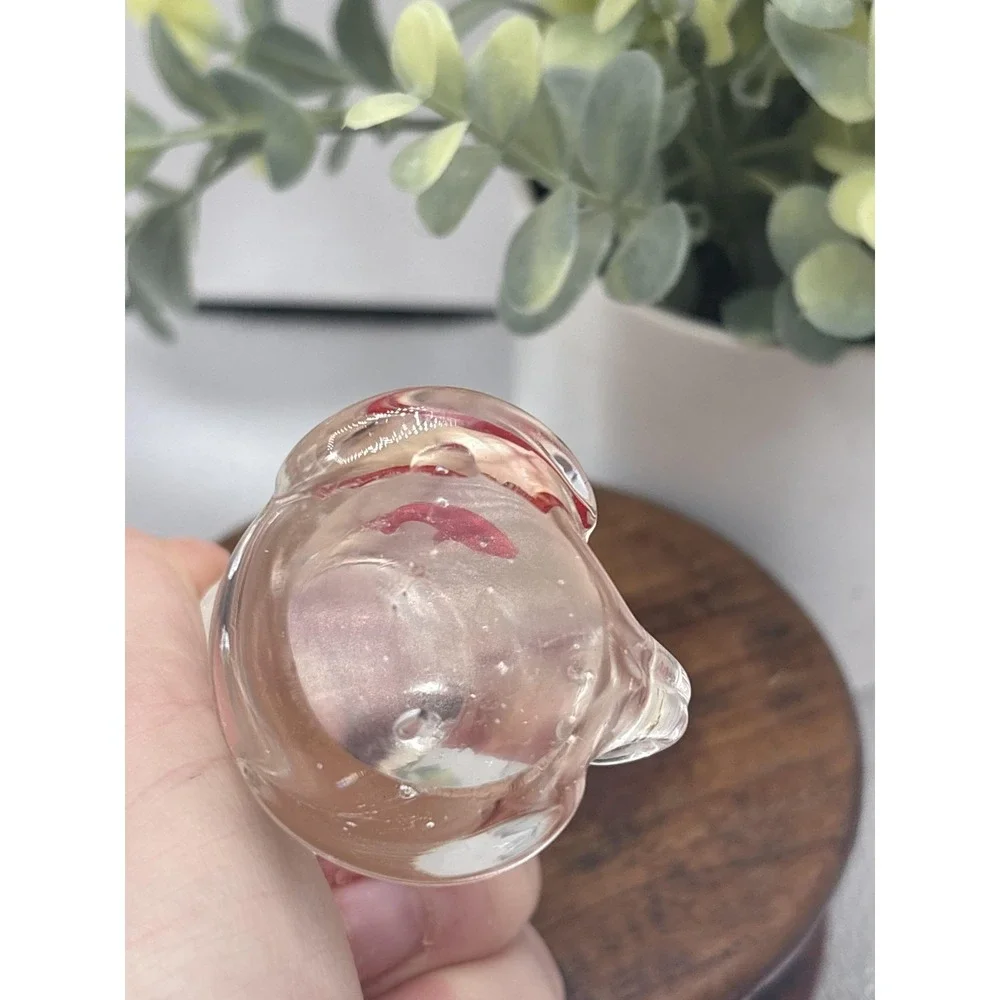 Glass Cat Figurine Clear Red Fish Inside Small Art Paperweight Animal Decor